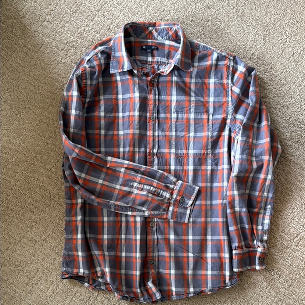 Plaid Men's Shirt in Blue and Orange
